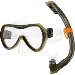 imageOutdoorMaster Marlin Kids Snorkel Set Adjustable Strap Dry Top Diving Mask AntiFog Snorkeling Mask Gear Kids Swimming Goggles for Boys and Girls Age 614Dark Green
