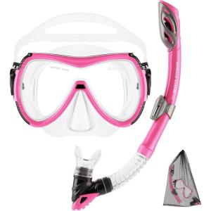 imageOutdoorMaster Mobula Snorkeling Gear for Adults Diving Mask and Snorkel Set with Tempered Glass AntiFog TOP Dry Snorkel for Diving Snorkeling SwimmingRose