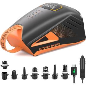 imageOutdoorMaster Shark 3 Paddle Board Pump Electric  350quot Fast Inflation 20PSI 74Wh Rechargeable SUP Air Pump AutoOff ampamp Deflation 12V158V DC ampamp TypeC Input 8 Nozzles for Inflatables BoatsKites