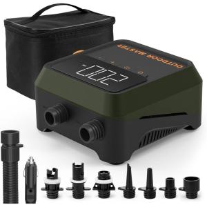 imageOutdoorMaster The Cachalot 2 Paddle Board Pump 20PSI High Pressure SUP Air Pump Dual Stage Inflation ampamp AutoOff Deflation Function 12V DC Car Connector for Inflatable SUP Boards Nonrechargeable