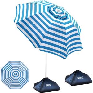 imageOutdoorMaster Updated DualFold Beach Umbrellas for Sand with Sandbag ampamp Anchor 65ft Adjustable Umbrella for Beach Heavy Duty Wind Portable UPF50 Sunshade with Carry Bag for Patio Navy StripedA02 Blue Striped