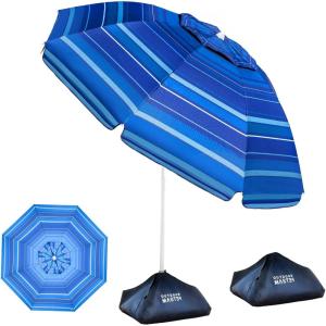 imageOutdoorMaster Updated DualFold Beach Umbrellas for Sand with Sandbag ampamp Anchor 65ft Adjustable Umbrella for Beach Heavy Duty Wind Portable UPF50 Sunshade with Carry Bag for Patio Navy StripedDark Blue Striped