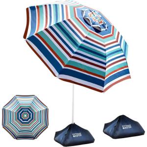 imageOutdoorMaster Updated DualFold Beach Umbrellas for Sand with Sandbag ampamp Anchor 65ft Adjustable Umbrella for Beach Heavy Duty Wind Portable UPF50 Sunshade with Carry Bag for Patio Navy StripedBlueRed Striped