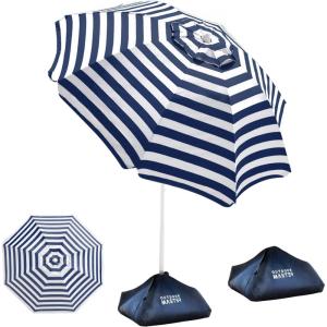 imageOutdoorMaster Updated DualFold Beach Umbrellas for Sand with Sandbag ampamp Anchor 65ft Adjustable Umbrella for Beach Heavy Duty Wind Portable UPF50 Sunshade with Carry Bag for Patio Navy StripedA01 Navy Striped