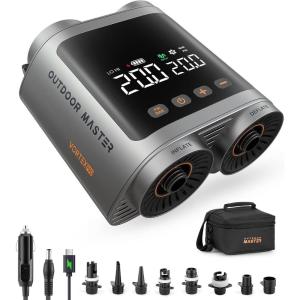 imageOutdoorMaster Vortex Pro 577Wh Rechargeable Paddle Board Pump Portable Electric SUP Pump Battery for 3 SUPs Inflation ampamp Deflation Max 20PSI 12V158V DC ampamp TypeC Input 8 Nozzles for Inflatables