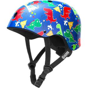 imageOutdoorMaster Youth ampamp Kids Bike Helmet Beetles JrAdjustable MultiSports Skateboard Helmet with Removable Liners for Balance Bike Toddler ScooterDino Volcanoland