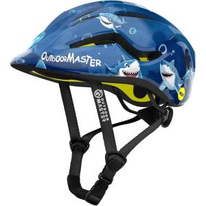 imageOutdoorMaster MIPS Kids Bike Helmet  Panther Jr Toddler Helmet  Adjustable Lightweight and Certified Kids Helmet  MIPS Bicycle Helmet for Kids Ages 513Dark Blue Shark
