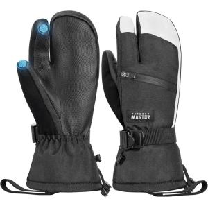 image:imageOutdoorMaster 3Finger Ski Snow Gloves for Women ampamp Men Winter Warm Snowboard Ski Mittens Screen Touch Thermal Waterproof with DoublePocket for Cold Weather Sports Skiing SnowboardingBlackWhite