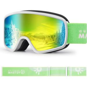 image:imageOutdoorMaster Kids Ski Goggles OTG Snowboard Goggles with 100 UV Protection Kids Snow Goggles for Boys Girls ToddlerVlt 102 Revo Gold Lens