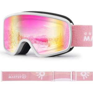 image:imageOutdoorMaster Kids Ski Goggles OTG Snowboard Goggles with 100 UV Protection Kids Snow Goggles for Boys Girls ToddlerVlt 139 Revo Pink Lens