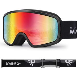 image:imageOutdoorMaster Kids Ski Goggles OTG Snowboard Goggles with 100 UV Protection Kids Snow Goggles for Boys Girls ToddlerVlt 20 Revo Red Lens