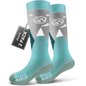 image:imageOutdoorMaster Merino Wool Ski Socks for Kids Boys ampamp Girls Thermal Winter Warm Snowboarding Socks for Cold WeatherWoodland Green  2 Pack