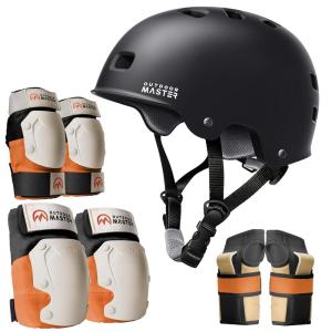 image:imageOutdoorMaster Skate Protective Gear Set for Adult ampamp Youth Skateboard Helmet Knee and Elbow Pads with Wrist Guards for Scooter Inline Roller Skating SkateboardingBlack  Orange