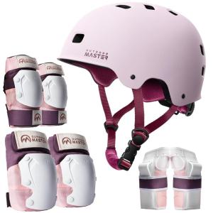 image:imageOutdoorMaster Skate Protective Gear Set for Adult ampamp Youth Skateboard Helmet Knee and Elbow Pads with Wrist Guards for Scooter Inline Roller Skating SkateboardingPink Pink