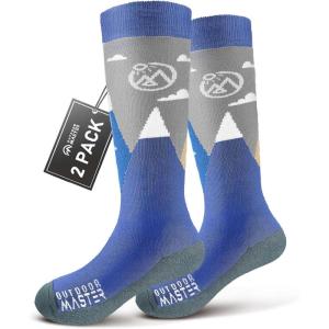 image:imageOutdoorMaster Merino Wool Ski Socks for Kids Boys amp Girls Thermal Winter Warm Snowboarding Socks for Cold WeatherBlue Mountains  2 Pack