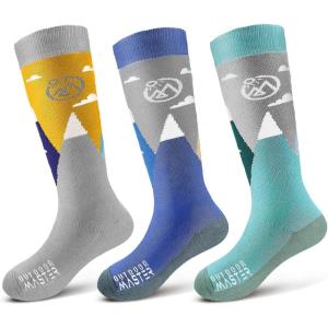 image:imageOutdoorMaster Merino Wool Ski Socks for Kids Boys amp Girls Thermal Winter Warm Snowboarding Socks for Cold WeatherDust Gray  Blue Mountains  Woodland Green