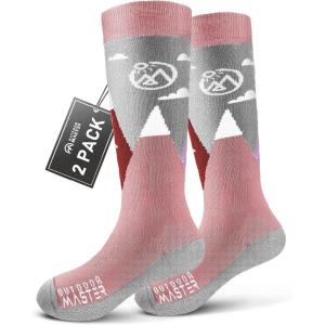 image:imageOutdoorMaster Merino Wool Ski Socks for Kids Boys amp Girls Thermal Winter Warm Snowboarding Socks for Cold WeatherPink Gray
