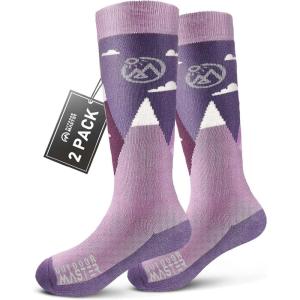 image:imageOutdoorMaster Merino Wool Ski Socks for Kids Boys amp Girls Thermal Winter Warm Snowboarding Socks for Cold WeatherPurple Gray