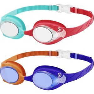 image:imageOutdoorMaster Kids Swim Goggles 2 Pack  Quick Adjustable Strap Swimming Goggles for KidsBlue Green