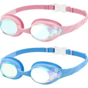 image:imageOutdoorMaster Kids Swim Goggles 2 Pack  Quick Adjustable Strap Swimming Goggles for KidsRevo Blue Pink