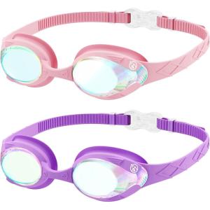 image:imageOutdoorMaster Kids Swim Goggles 2 Pack  Quick Adjustable Strap Swimming Goggles for KidsRevo Purple Pink