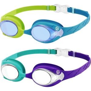image:imageOutdoorMaster Kids Swim Goggles 2 Pack  Quick Adjustable Strap Swimming Goggles for KidsYellow Blue