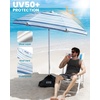 image:imageOutdoorMaster Beach Umbrellas for Sand with Sandbag amp Anchor 72ft Adjustable Umbrella for Beach Heavy Duty Wind Portable UPF50 Sunshade with Carry Bag for PatioCyan Striped Dual Fold