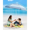 image:imageOutdoorMaster Beach Umbrellas for Sand with Sandbag amp Anchor 72ft Adjustable Umbrella for Beach Heavy Duty Wind Portable UPF50 Sunshade with Carry Bag for PatioCyan Striped Dual Fold