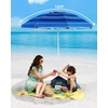 image:imageOutdoorMaster Beach Umbrellas for Sand with Sandbag amp Anchor 72ft Adjustable Umbrella for Beach Heavy Duty Wind Portable UPF50 Sunshade with Carry Bag for PatioDark Blue Striped Dual Fold