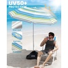 image:imageOutdoorMaster Beach Umbrellas for Sand with Sandbag amp Anchor 72ft Adjustable Umbrella for Beach Heavy Duty Wind Portable UPF50 Sunshade with Carry Bag for PatioBlue Green Striped Dual Fold
