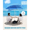 image:imageOutdoorMaster Beach Umbrellas for Sand with Sandbag amp Anchor 72ft Adjustable Umbrella for Beach Heavy Duty Wind Portable UPF50 Sunshade with Carry Bag for PatioDark Blue Striped Dual Fold