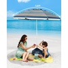 image:imageOutdoorMaster Beach Umbrellas for Sand with Sandbag amp Anchor 72ft Adjustable Umbrella for Beach Heavy Duty Wind Portable UPF50 Sunshade with Carry Bag for PatioBlue Red Striped Dual Fold