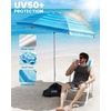 image:imageOutdoorMaster Beach Umbrellas for Sand with Sandbag amp Anchor 72ft Adjustable Umbrella for Beach Heavy Duty Wind Portable UPF50 Sunshade with Carry Bag for PatioLight Blue Striped Dual Fold