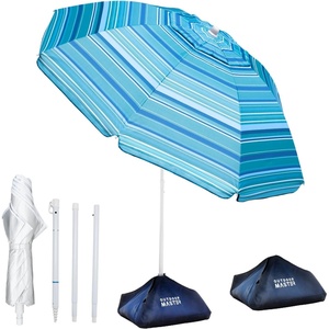 image:imageOutdoorMaster Beach Umbrellas for Sand with Sandbag amp Anchor 72ft Adjustable Umbrella for Beach Heavy Duty Wind Portable UPF50 Sunshade with Carry Bag for PatioLight Blue Striped Dual Fold