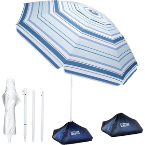 image:imageOutdoorMaster Beach Umbrellas for Sand with Sandbag amp Anchor 72ft Adjustable Umbrella for Beach Heavy Duty Wind Portable UPF50 Sunshade with Carry Bag for PatioCyan Striped Dual Fold