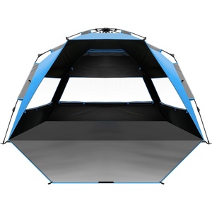 image:imageOutdoorMaster Beach Tent with Blackout Shelter Technology Portable Sun Shade Shelter 4 Person Pop Up Beach Tents with UPF 50 UV Protection 95mm Thick Pole 3 Ventilating Mesh Windows KahkiBlue