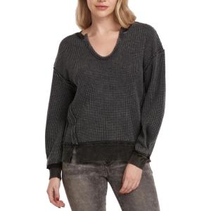 imageDEAR JOHN Zyra Womens Thermal Sweater Oversized Top VNeck Drop Shoulder Long SleeveBlack