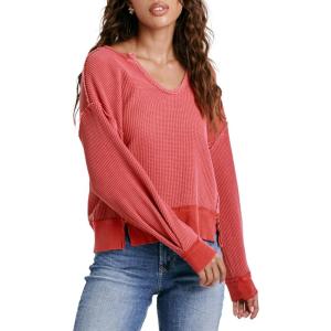 imageDEAR JOHN Zyra Womens Thermal Sweater Oversized Top VNeck Drop Shoulder Long SleeveViva Magenta
