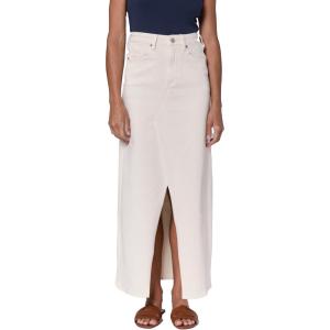 imageDEAR JOHN Vianna Womens Denim Skirt Front Slit Clean HemWheat