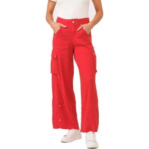 imageDEAR JOHN Marvey Womens Pant Colored High Rise Wide Leg Ankle Inseam Pants for WomenFiretruck Red Linen