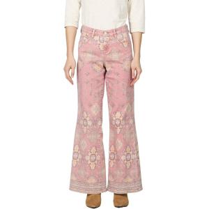 imageDEAR JOHN Micah Novelty Wide Leg Jeans Mid Rise Raw Cut Hem  Full Length Inseam  Printed Stretch Denim  Tibetan Tapestry  Size 27