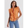 imageDEAR JOHN Ellie Womens Novelty Top Ruffle VNeck SleevelessApricot Crush Embroidered