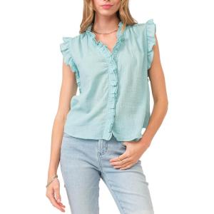 imageDEAR JOHN Ellie Womens Novelty Top Ruffle VNeck SleevelessBio Mint