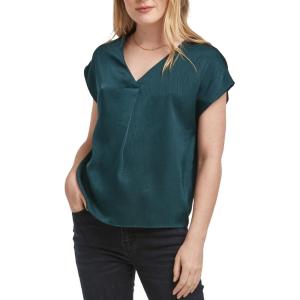 imageDEAR JOHN Kristen VNeck Top Short Sleeve Womens Blouse ShirtDeep Emerald