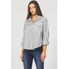 imageDEAR JOHN Adrianna Button Up Long Sleeve Boxy Womens ShirtDark Blue Stripe