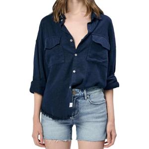 imageDEAR JOHN Adrianna Button Up Long Sleeve Boxy Womens ShirtBlack Iris