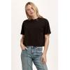 imageDEAR JOHN Maddox Short Sleeve Crew Neck Relaxed Fit Boyfriend Womens Jersey TopBlack