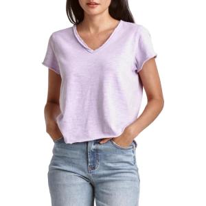 imageDEAR JOHN Vanya Short Sleeve Vee Neck Womens Slub Tee Knit Relaxed Fit ShirtGentle Lavender