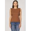 imageDEAR JOHN Bridgette Top Sleeveless Ruffle Detail Slim Fit Crew Neck Polished Casual Blouse Soft Stretch KnitCappuccino