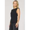 imageDEAR JOHN Bridgette Top Sleeveless Ruffle Detail Slim Fit Crew Neck Polished Casual Blouse Soft Stretch KnitJet Black